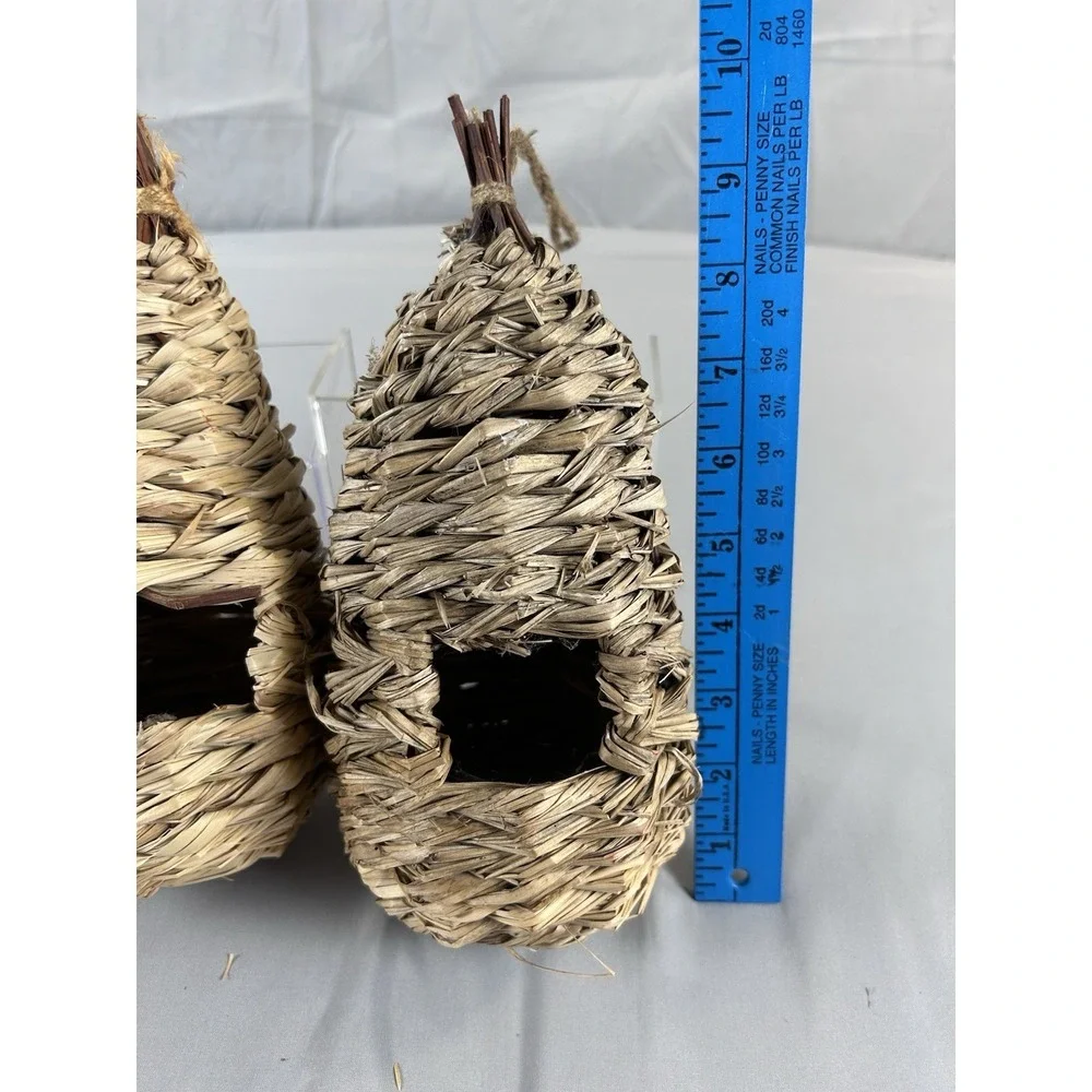 Set of 3 Woven Grass Birdhouses Hanging Natural Rustic Nest Decor Outdoor Garden